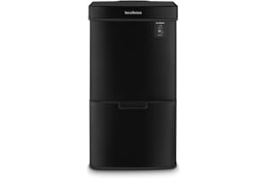 Les Collectors – Poubelle de Cuisine à capteur N°1015, Acier inoxydable, 3 compartiments (47L + 11L + 11L), Ouverture Supérieur Automatique, Tri sélectif et recyclage, Fermeture Silencieuse, Noire