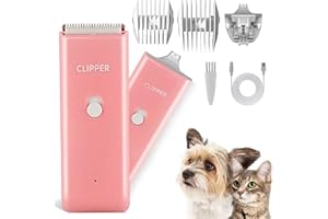 Favrison Tosatrici professionali per cani con 2 lame per peli di animali domestici, tosatrici ricaricabili senza fili, per cani, gatti, conigli (rosa+lama stretta)