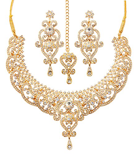 Touchstone Collier de bijoux de mariée royal indien royal bollywood blanc rhin pour femme Or