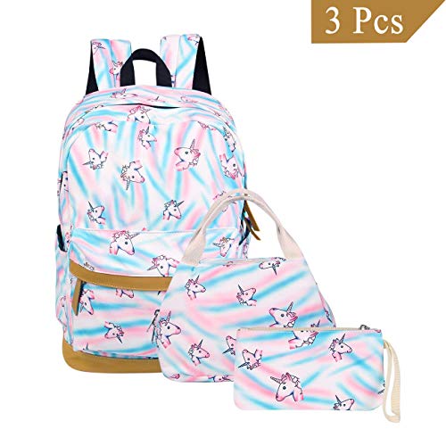 Preisvergleich Produktbild Einhorn Rucksack Kinderrucksack Schultasche Reisetasche Casual Daypacks Laptop Backpack mit Lunch Tasche und Mäppchen für Mädchen Studenten Damen (3 Teile Set)