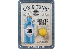 Nostalgic-Art 26266, Targhe Vintage, Gin & Tonic Served Here - Idea regalo per amanti dei cocktail, in metallo, Design retrò per decorazione, 15 x 20 cm