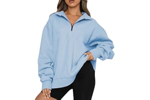 FANGJIN Damen Oversized Sweatshirt Pullover Langarm Oberteile Hoodie Half Zip Herbst Winter Outfits 2023 Y2k Kleidung