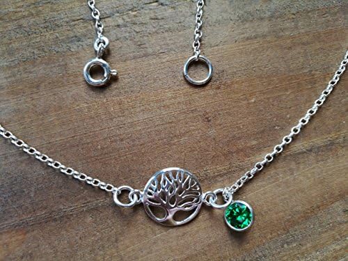 Inspirational Tree of Life, May Birthstone Emerald Green colour cubic Zirconia Necklace with Sterling Silver chain