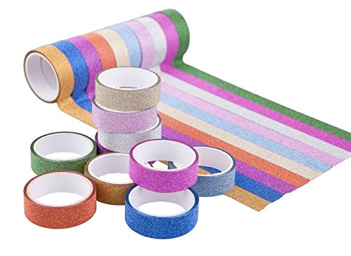 DIKETE® 20 Rollen Glitzer Klebeband Dekorative Regenbogen Papier Masking Tape Klebeband DIY Aufkleber Maskierung Decor Sticky Kleber Scrapbooking Dekobänder Farbig