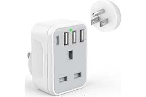 OMIVINE UK to US Plug Travel Adapter, USA Travel Adapter with 4 USB Ports (1 USB C Fast Charger) American to UK Plug Adapter for US Canada Mexico Thailand and More(Type B)