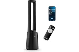 Pro Breeze OmniAir Ventilateur Colonne Purificateur d'Air, Ventilateur Sans Pale 105cm Silencieux, Filtre HEPA, Wi-Fi, Télécommande, 10 Vitesses, Ecran Led, Oscillation 75°, Ventilateur Sans Lame