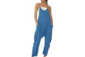 AMhomely Dungarees for Women UK Wide Leg Jumpsuit With Pocket Loose Fit Playsuits Summer Romper Overalls Casual Loose Baggy Pocket Jumpsuit Fashion Playsuit Trousers Overalls Sling Jumpsuit
