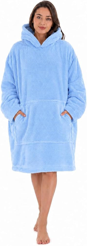 Mulberry Wellsoft Kapşonlu Giyilebilir Tv Battaniyesi Unisex Over Size Tek Ebat Mavi