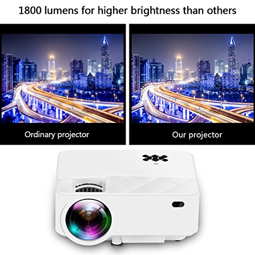 Mini Proiettore Yaufey T21 1800 Lumens LED Proiettore Home Theater portatile, nuovo aggiornato Collega a iPhone / iPad tramite cavo USB, Proiettore video supportando 1080P HDMI per Home Cinema TV Smartphone gioco