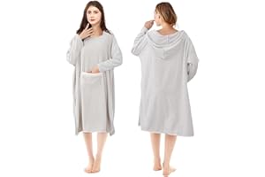 EVOLPOR Changing Bath Robe, Cozy & Warm Towel Poncho Adult, Hooded Towel Adults with Big Pocket, Wearable Hoodie Towelling Changing Robe, Surf Changing Towel Beach Poncho for Swimming Surfing Women Grey