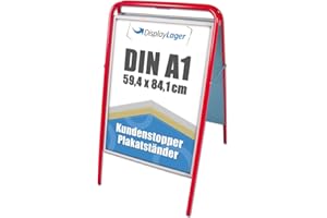 ‎DISPLAYLAGER Displaylager - Kundenstopper in Stahl - EXPO Sign A1, Rot | Plakatständer für 2 Plakate | Wetterfest mit entspigelten APET/Akryl Frontplatten