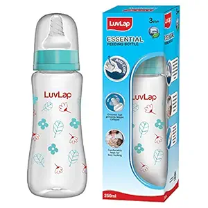 LuvLap Anti-Colic Slim / Regular Neck Essential Baby Feeding Bottle, 250ml, New Born / Infants / Toddler upto 3 years, Wild Flowers, BPA Free,green