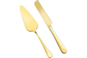 GVSS 1 Ensemble de Couteau et Serveur de Gâteau de Mariage en Acier Inoxydable, Pelle à Tarte Dorée,Couteau et Serveur de Gâteau de Mariage,Idéal pour Mariages,Anniversaires et Événements Spéciaux