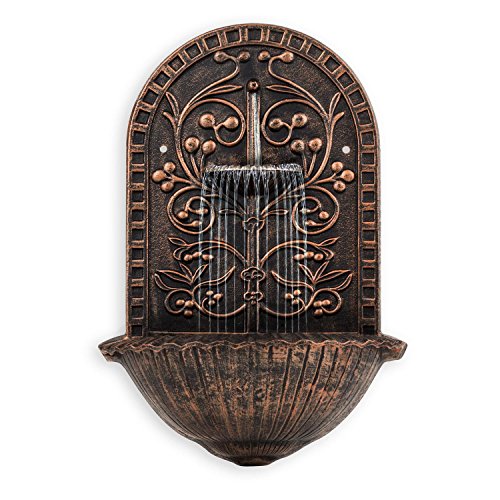 Blumfeldt Feronia Wandbrunnen Gartenbrunnen Zierbrunnen (für drinnen und draußen, 2-Etagen, Dauerbetrieb durch 5 W Pumpe, eingeprägt Motive, Aluminium-Druckguss) bronze - 2