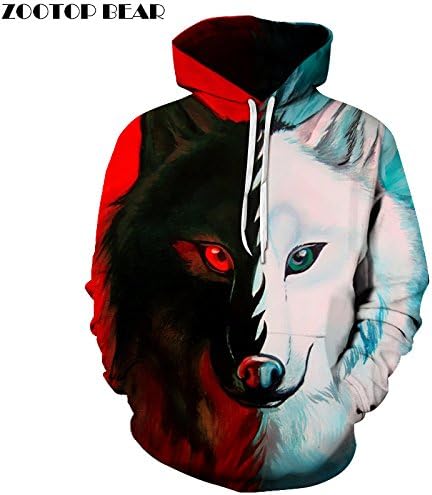Different pupil Wolf Hoodies Sweatshirts Women Men 3D Printed Hoodies Fashion Pullover Male Tracksuit Pocket Jacket Hooded Hot,XXL