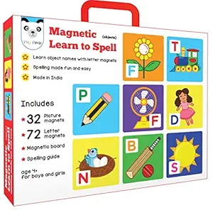 Play Panda Magnetic Learn to Spell : Objects with 32 Picture Magnets, 72 Letter Magnets, Magnetic Board and Spelling Guide