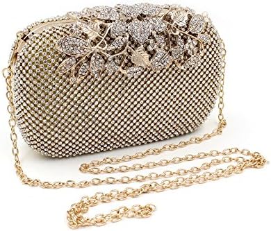 Unique Clasp Gold Diamante Crystal Diamond Evening bag Clutch Purse Party Bridal Prom (gold)
