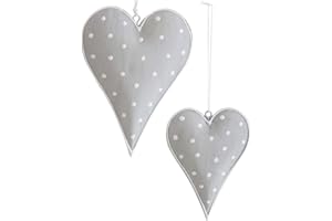 ‎DEKO AS GMBH Metallherzen Herzen zum Aufhängen - Herzanhänger aus Metall - Dekoherzen - Dekoration - Vintage - Shabby Chic - 1 VE = 2 Stück - ca.7.5 x 10 cm - Grau mit weißen Punkten - AD68374
