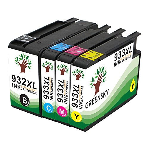 GREENSKY Kompatible für HP 932XL 933XL Tintenpatronen Ersatz für HP Officejet 6100 6600 6700 7110 7510 7610 7612 Drucker - (1 Schwarz 1 Blau 1 Rot 1 Gelb)