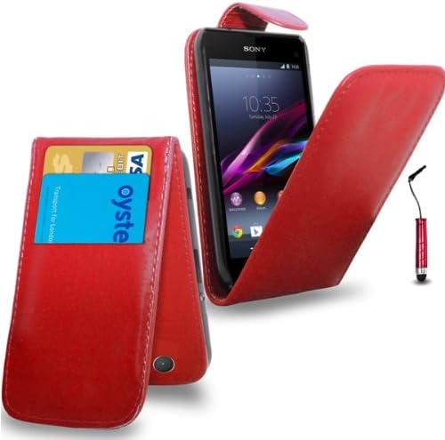 Sony Xperia Z1 COMPACT Leather Flip Case Cover Pouch & Mini Touch Stylus Pen + Screen Guard & Cleaning Cloth (Red)