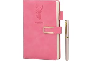 NINEWORD 316P Super Thick Business Notebook A5 Buckle Sheepskin Notepad(Deer Head Design) PU Leather Hardcover Notepad,Journal,Diary Gift(100gsm,Pink)
