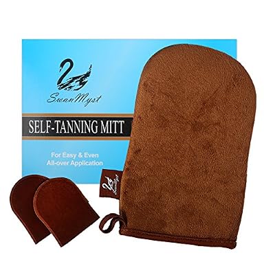 SwanMyst Applicateur auto-bronzant à microfibre doux à double face pour le bronzage sans trace, 2 Mitaines Mini Facial Gratuites Inclus