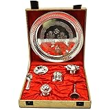 Handicraft Hub India Brass God Laxmi Ganesh Embossed Pooja Thali for Festival Use Silver