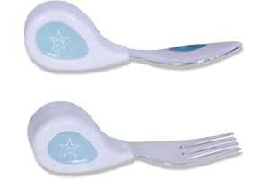 77STAR 77 Star Baby Weaning Spoons Set - Baby Cutlery Set with Ergonomic Handles - Dishwasher Safe Plastic, BPA Free - 1 Year Old & up Toddler Cutlery for Self Feeding (Sky Blue)