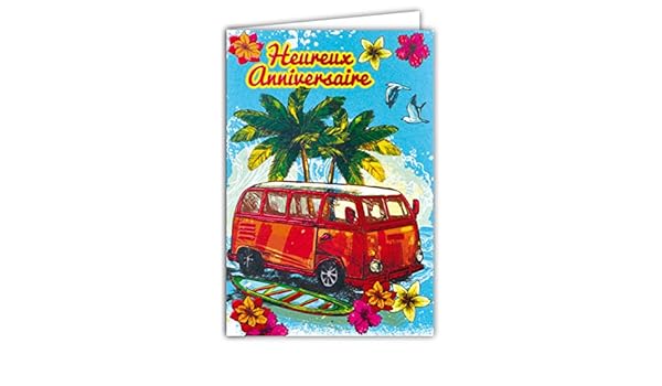 Loisirs Creatifs Papier A Dessin Leger Napravi Rs 69 4070 Carte Heureux Anniversaire Rouge Brillant Combi Volkswagen Van Hippie Voiture Surf
