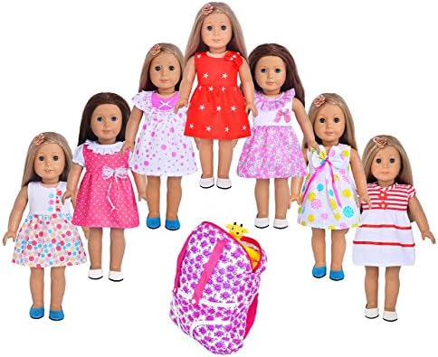 Kusutad 1pc Backpag with 7pc Doll Dress Collection For 16-18 inch American Doll
