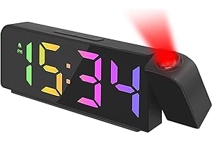 Tunknew Projection Alarm Clock, Led Digital Projector Clocks Bedroom with 180° Rotatable Projector and 3 Adjustable Brightness Projection Clock Snooze Temperature Date