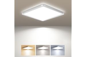 zemty Plafonnier LED Carré, 3 Couleur (3000K/4000K/6500K) Lampe de Plafond, 1800LM Luminaire Plafonnier Salle de Bain IP44 Etanche pour Bureau, Cuisine, Chambr à Coucher, Couloir, Balcon, Garage,18CM