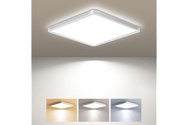zemty Plafonnier LED Carré, 3 Couleur (3000K/4000K/6500K) Lampe de Plafond, 1800LM Luminaire Plafonnier Salle de Bain IP44 Etanche pour Bureau, Cuisine, Chambr à Coucher, Couloir, Balcon, Garage,18CM
