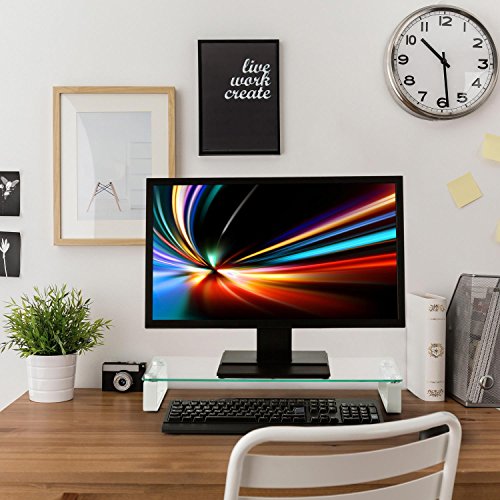 auna M-Riser TV-Board Monitorständer Notebooktisch Bildschirmständer (56 x 8,5 x 21 cm, 20kg Belastbarkeit, Bügelfüße mit Silikon, Glasplatte 5 mm) weiß - 2