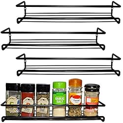 BELLE VOUS 4 Étagères à Épices Murales Chromées pour Placard - Porte Épices Niveau Unique pour Meubles - Support à Épices - Organisateur pour Portes de Placard - Rangement pour Épices (Noir)