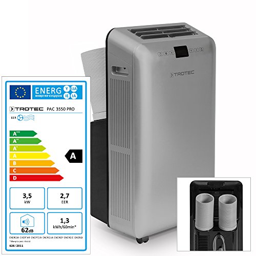TROTEC Lokales mobiles Klimagerät Klimaanlage PAC 3550 Pro mit 3,5 kW (12.000 Btu), EEK A und 25 % mehr Effizienz dank Zweischlauchtechnik