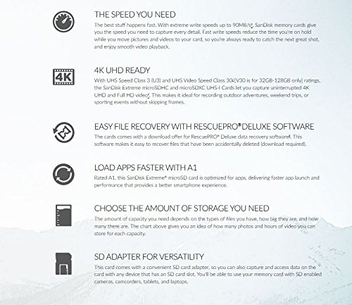 SanDisk Extreme 128 GB microSDXC Speicherkarte + SD-Adapter bis zu 100 MB/Sek., Class 10, U3, V30, A1 - 4