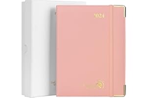 POPRUN Agenda 2024 Settimanale Premium 22 x 16,5 cm da Gen. 2024 a Dic. 2024, Copertina Rigida in Pelle PU, Tag Mensili, Carta da 100 gsm Certificata FSC®, Rosa Pallido