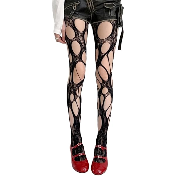 Collant Strappati Neri Effetto Rete, Calze Gotiche Y2k Forate E Irregolari Per Donna, Accessori Punk Rock Per Feste E Rave