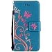 Produktbild iPhone 6 Plus / 6S Plus Hülle, Chreey Prägung [Glitzer Schmetterling] Leder Wallet Tasche Stoßfest Flip Case Hochwertig Handy Etui Elegant Cover [Blau] + Stand Kartenfächer