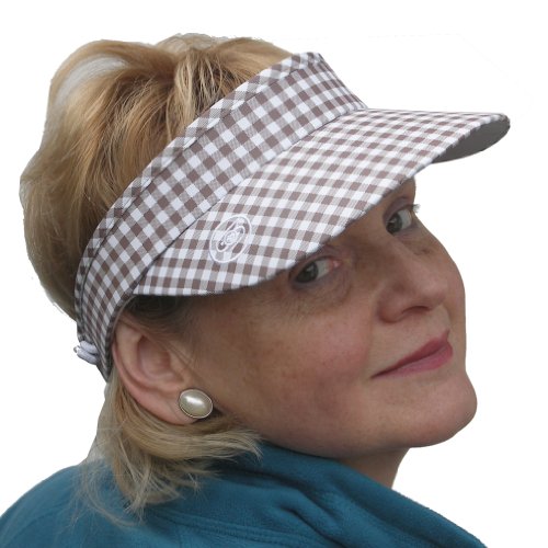 Daily-Sports-Ladies-Mens-Gingham-Print-Flexi-Cord-Golf-Tennis-Sun-Visor-in-Taupe-Brown