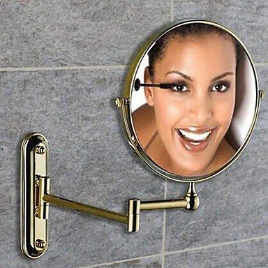 360 Degree Rotating 2X Magnifying Ti-PVD Plating Finished 8-inch Solid Brass Wall Mount Cosmetic Mirror