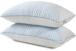 Vencier [2-Pack Queen Size Cooling Memory Foam Pillows – Adjustable Loft Gel Shredded Foam with Washable Bamboo Cover – Hypoallergenic for Side & Back Sleepers (74 x 48 cm)