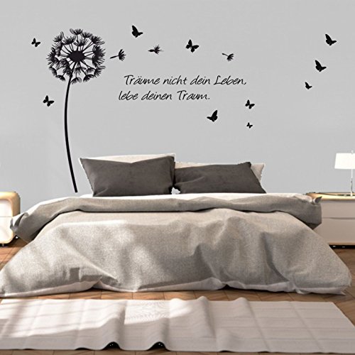 greenluup Wandtattoo Pusteblume Schmetterlinge Spruch träume nicht dein Leben schwarz