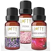 LOFTY Esansiyel U&ccedil;ucu Yağ Seti, Lavanta Amber Pudra, Aromaterapi Dif&uuml;z&ouml;r, 3x10ml, Doğal Saf Yağlar