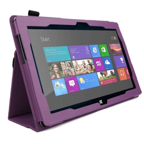 Zeadio® Leder Tasche Hülle Schutzhülle Etui Case Cover mit Ständer für Microsoft Surface RT Tablet – Lila - 2