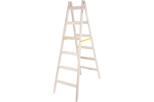 ‎STREND PRO STREND PRO Holzleiter 6 Stufen 1,86m | IDEAL Malerleiter Holz für Malerarbeiten, Renovierungen, Reparaturen | Klappleiter Holz mit EN131 Zertifikat | Haushaltsleiter einschließlich Metallhaken