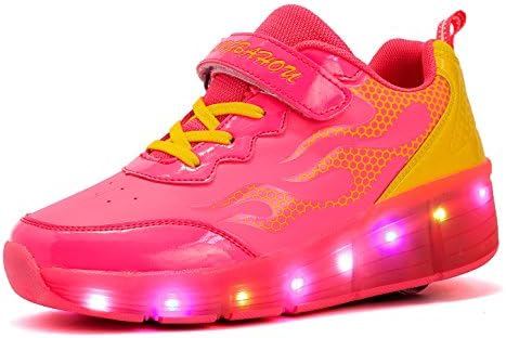 COSHOES Roller Shoes Kids Shoes With wheels Lights For Girls Boys Skateboard Shoes Roller Skate Shoes Sport Running Trainers Sneakers With Rollers For Kids Pink 36