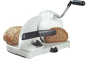WENKO Brotschneidemaschine mit Handkurbel, weiß, Schnittstärke: 0,5-1,8 cm, scharfes Edelstahlmesser, platzsparend zusammenkl