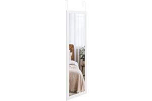 Dripex Miroir Mural Suspendu 110x33cm, Miroir Pleine Longueur en Verre Trempé avec 2 Crochets de Suspension pour Porte, Miroir Accroche Porte en Hauteur Réglable pour Chambre, Salon - Blanc